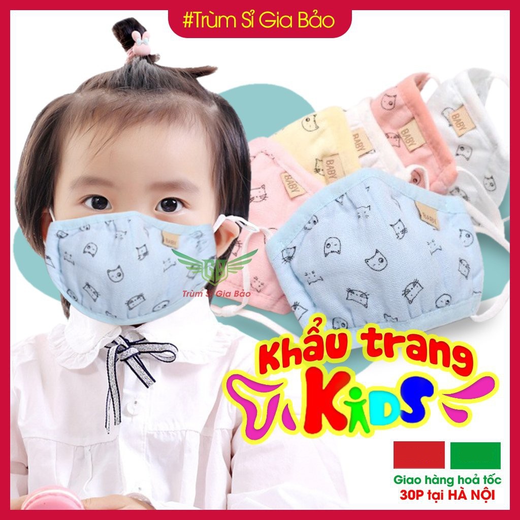 Khẩu trang cho bé combo 3 chiếc vải xô 5 lớp , khẩu trang mask kid trẻ em có nút chỉnh quai đeo , dễ thở