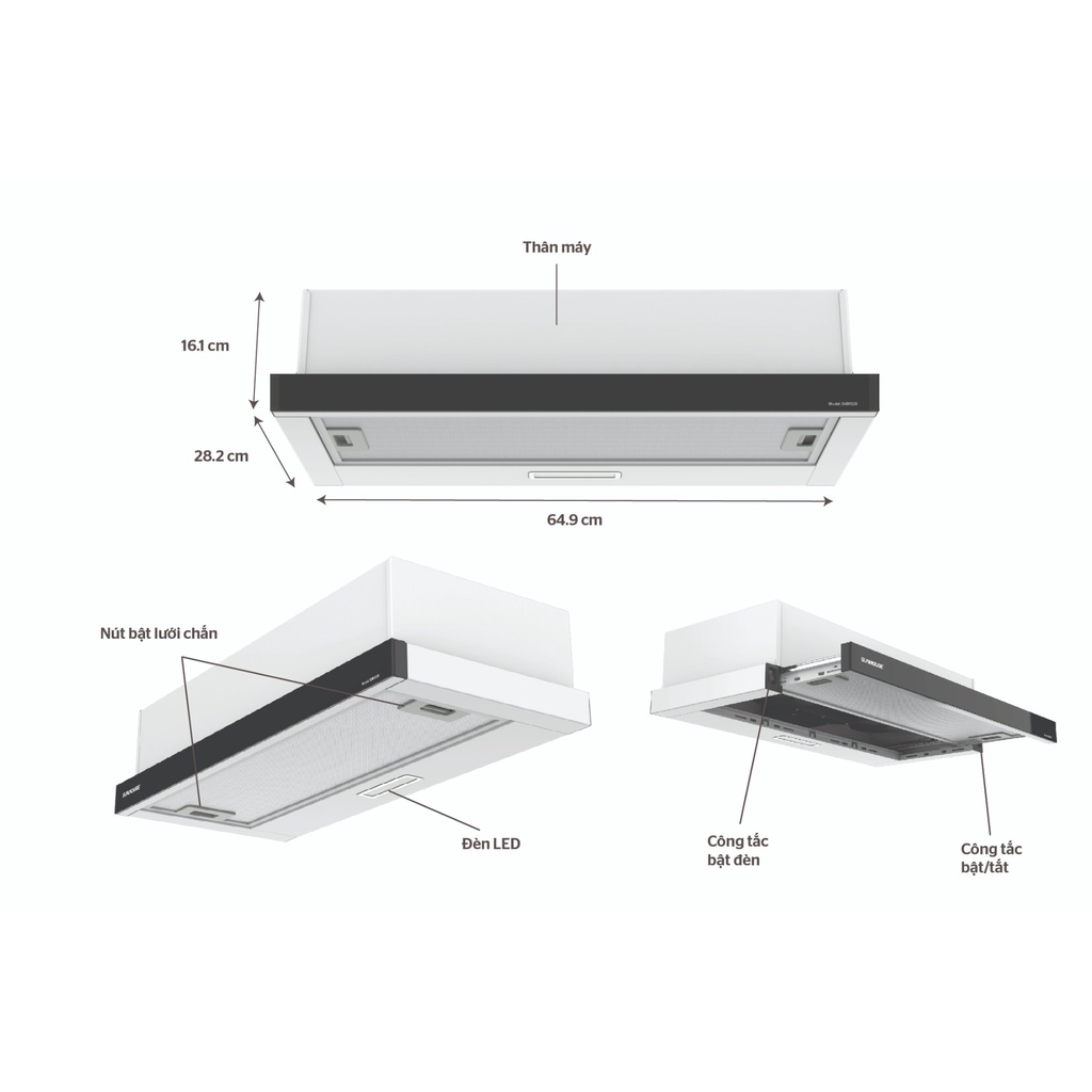 Máy hút mùi âm tủ SUNHOUSE SHB6128