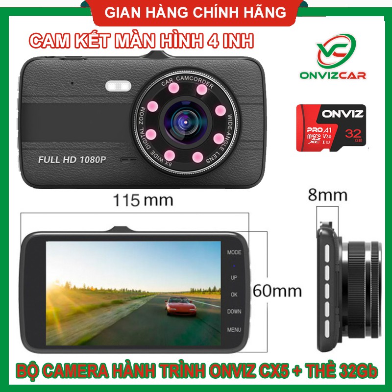 Bộ camera hành trình Onvizcam CX5 chính hãng chuẩn 4inh ghi hình trước sau siêu nét FULL HD 1080P