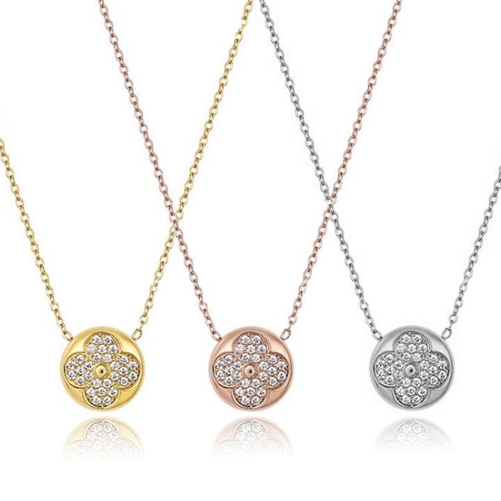 Dây chuyền nữ titan cao cấp hoa L V đính đá siêu đẹp, bền màu, chuẩn thời trang