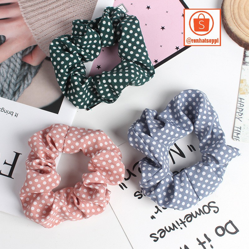 Dây buộc tóc, cột tóc Scrunchies vải chấm bi đeo tay