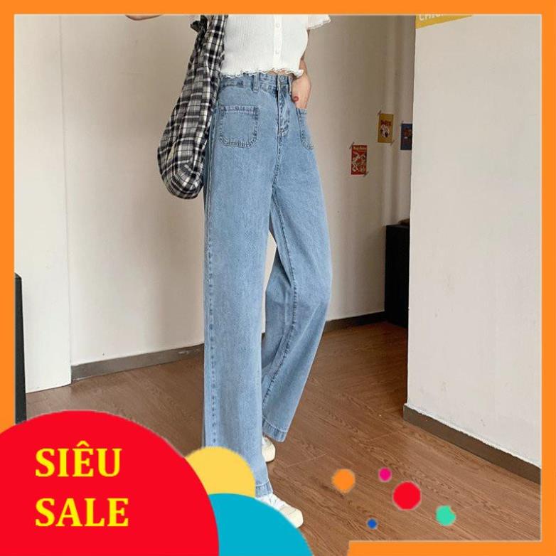Quần Jean nữ  ống rộng SIMPLE JEAN có 2 túi vuông phía trước lưng ôm chất đẹp