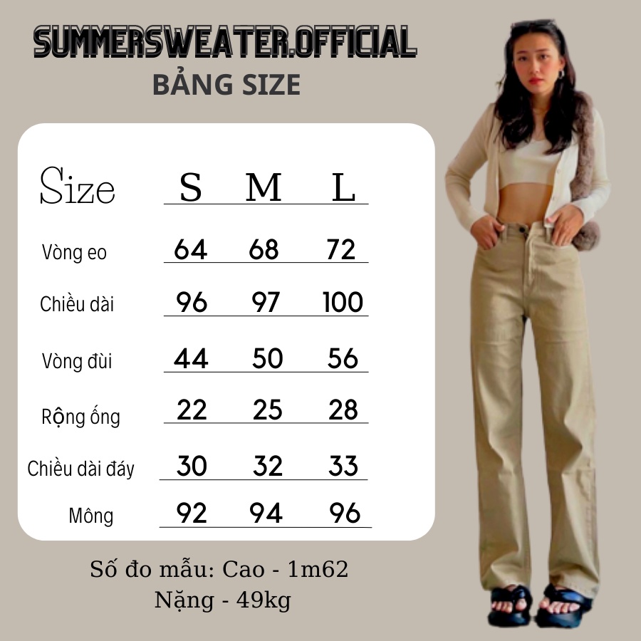 Quần ống rộng dáng suông nữ cạp cao, quần jean kaki ống đứng trơn màu nâu tây đủ size SM15 | WebRaoVat - webraovat.net.vn