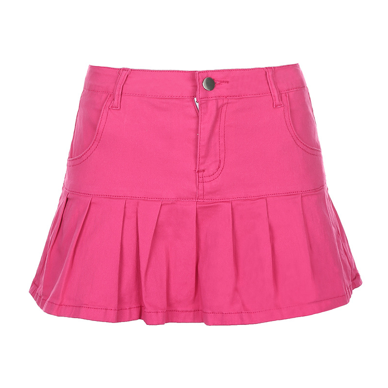 Ins Hot Women High Waist Plain Casual Street Denim Pleated Skirt | BigBuy360 - bigbuy360.vn