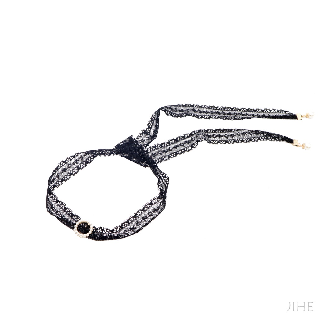 Vòng Cổ Choker Dây Dài Thắt Nơ Ren Đính Ngọc Trai Phong Cách Nhật Hàn Thời Trang
