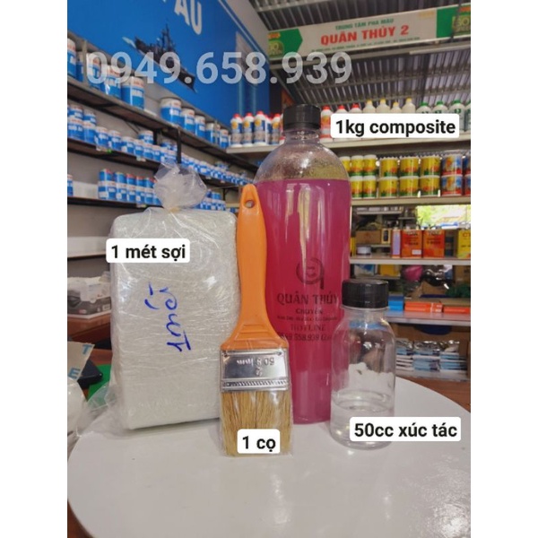 1Kg Keo Composite và 1 mét sợi thủy tinh, bao gồm xúc tác, cọ quét -