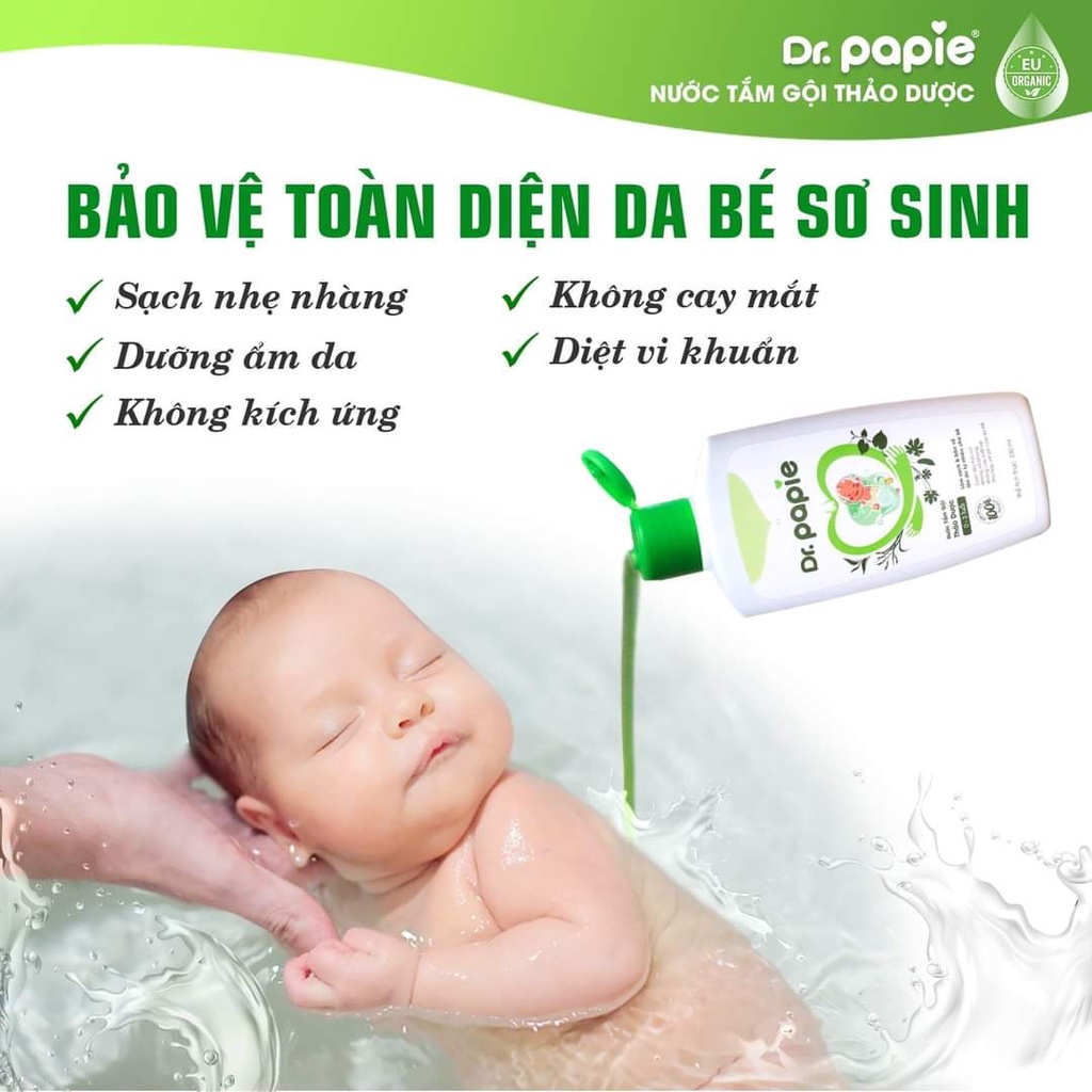 Nước tắm gội thảo dược cho bé Dr.Papie chai 200ml - có bán sỉ