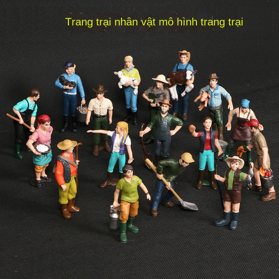 ✺Mô phỏng vinyl người nhỏ mô hình đồ trang trí nông trại búp bê người phụ nữ nông dân cho ăn động vật cảnh làm bằng tay