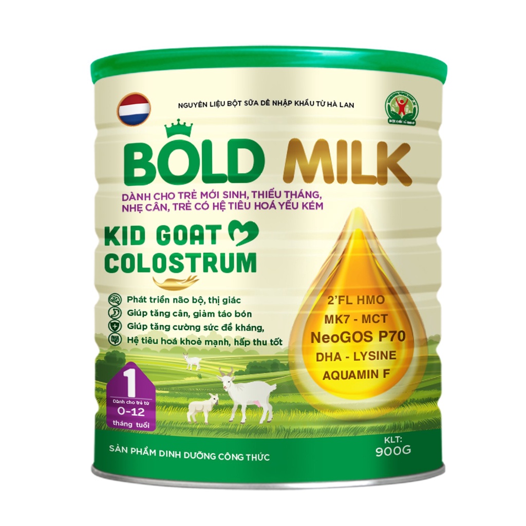 Sữa bột cho trẻ sơ sinh Bold Milk Kid Goat Colostrum, hỗ trợ trẻ sinh non, sinh thiếu tháng, hệ tiêu hóa kém - Hộp 900gr