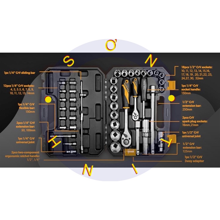 Bộ dụng cụ chuyên dụng mở bu lông 45 chi tiết Tolsen 45pcs Socket Rachet Wrench Set (1/4&quot; &amp; 1/2&quot; Drive) 15142