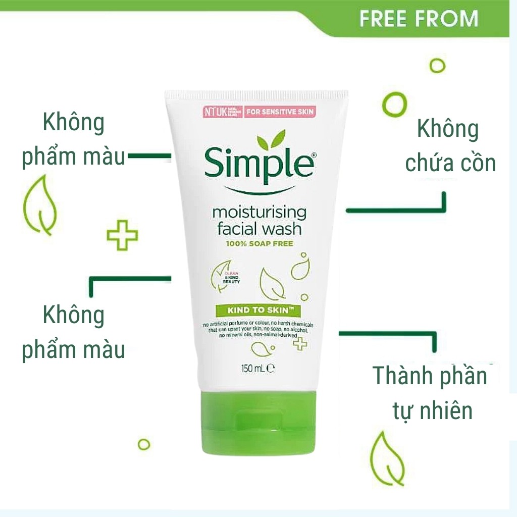 Sữa rửa mặt SIMPLE Moisturising Facial Wash làm sạch sâu dưỡng ẩm kiềm dầu (150ml)