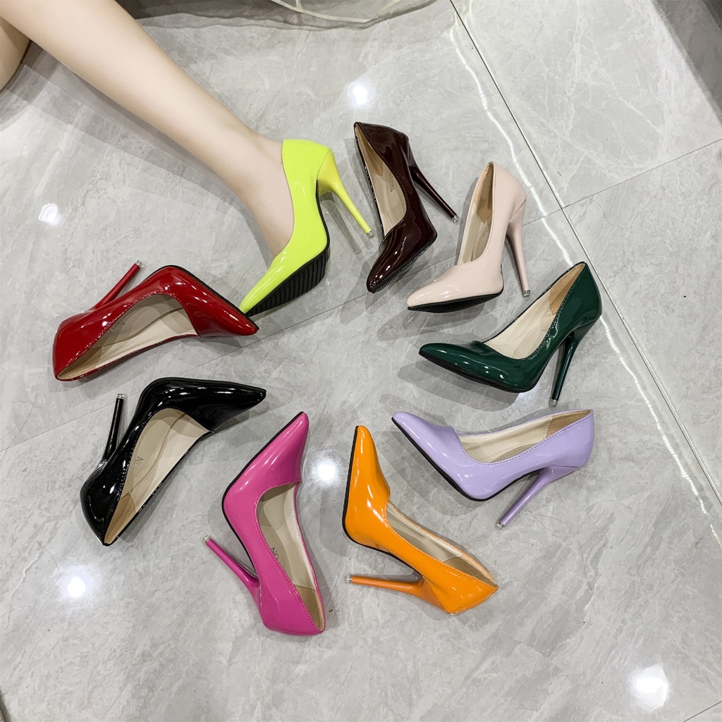 Giày Cao Gót Mũi Nhọn Bằng Da Bóng Thoáng Khí Thoải Mái Thời Trang Cho Nữ