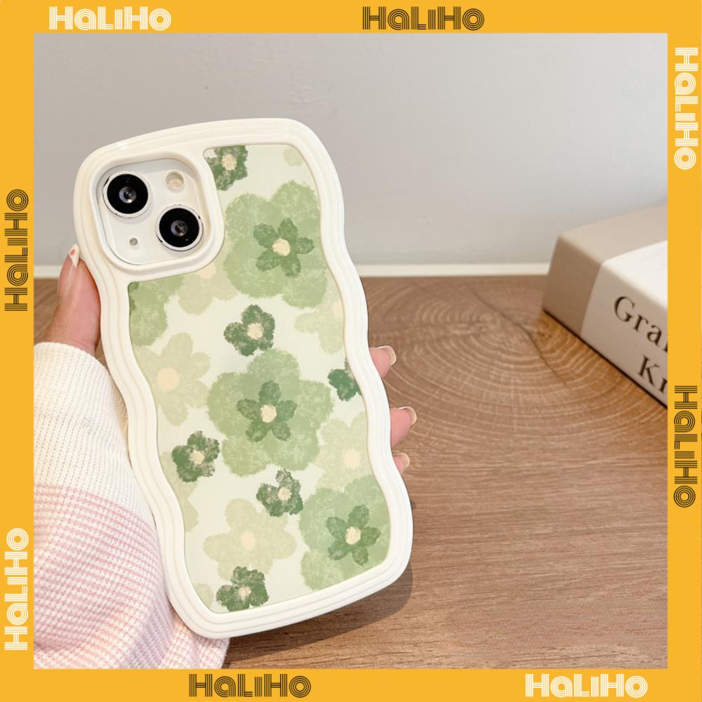 iPhone Case Candy Color Wave 2-in-1 Silicone Soft Case Airbag Shockproof Protection Camera Green Flowers Compatible For iPhone 11 Pro Max 13 Pro Max 12 Pro Max 7Plus xr XS Max