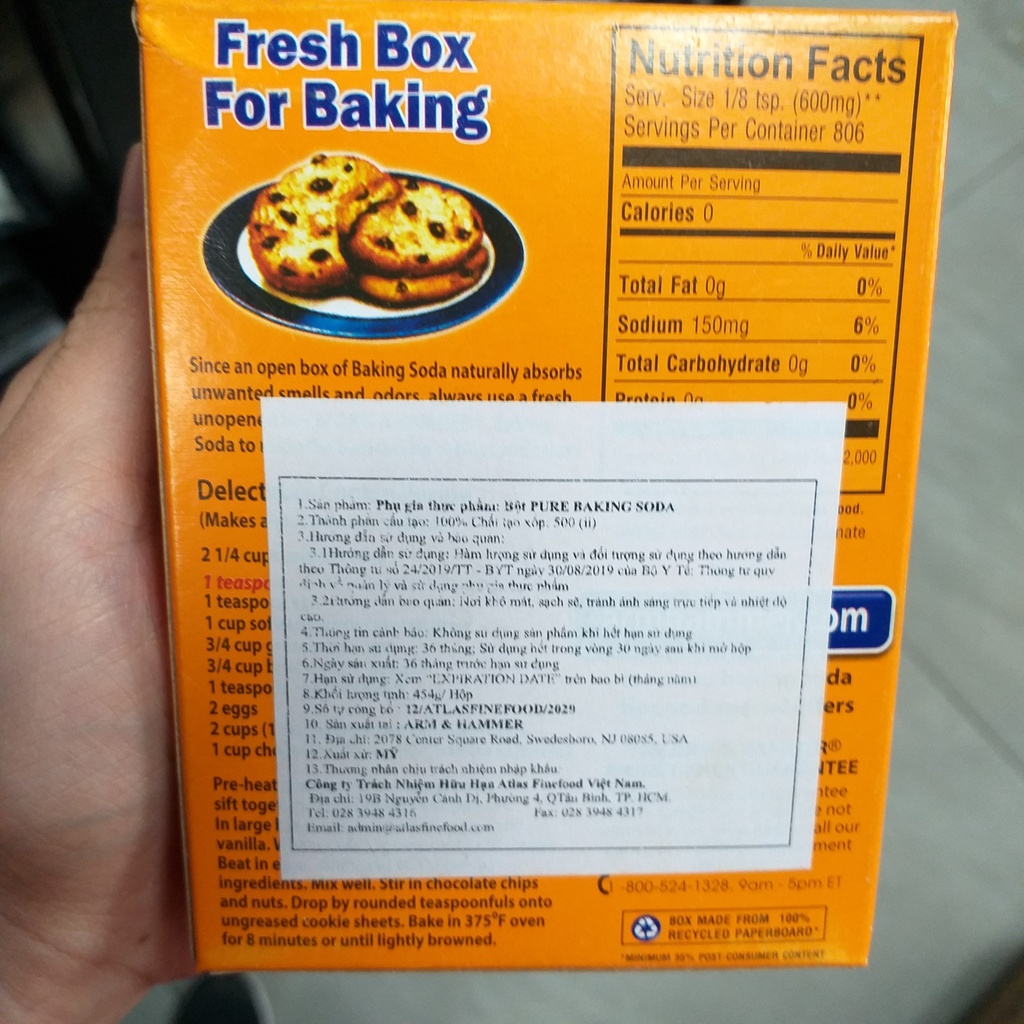 Bột banking Soda 454 gr,muối nở làm bánh,dùng làm sạch răng và bề mặt,rửa rau...