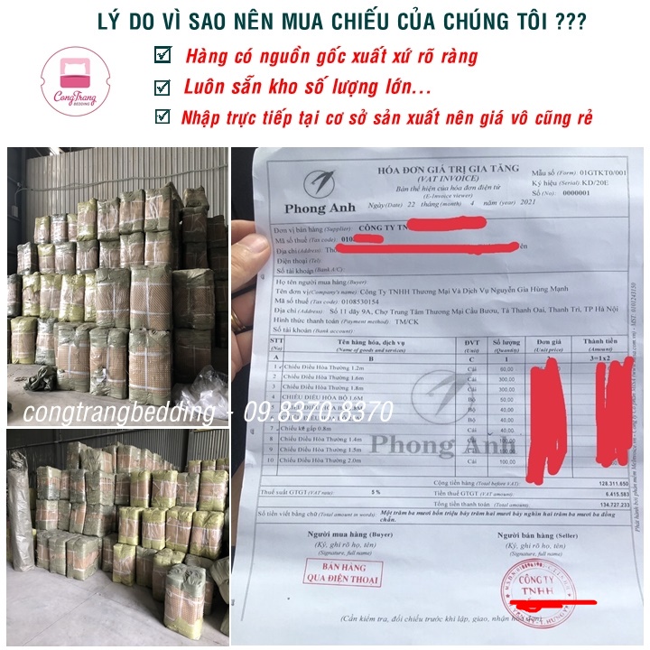 Chiếu Điều Hòa PHONG ANH Loại Dầy Sợi Mây Tổng Hợp Cao Cấp, Thoáng Khí, Mát Rượi