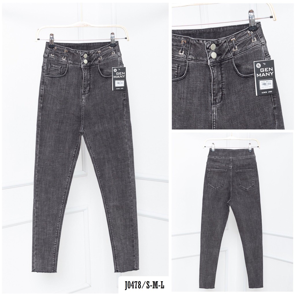 Quần Jean Nữ Lưng Cao Màu Xám 2 Nút J0478 - Jeany