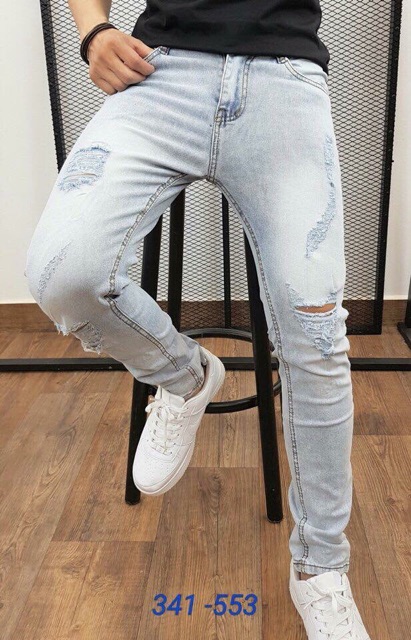 Quần jeans nam thời trang wax rách đầu gối