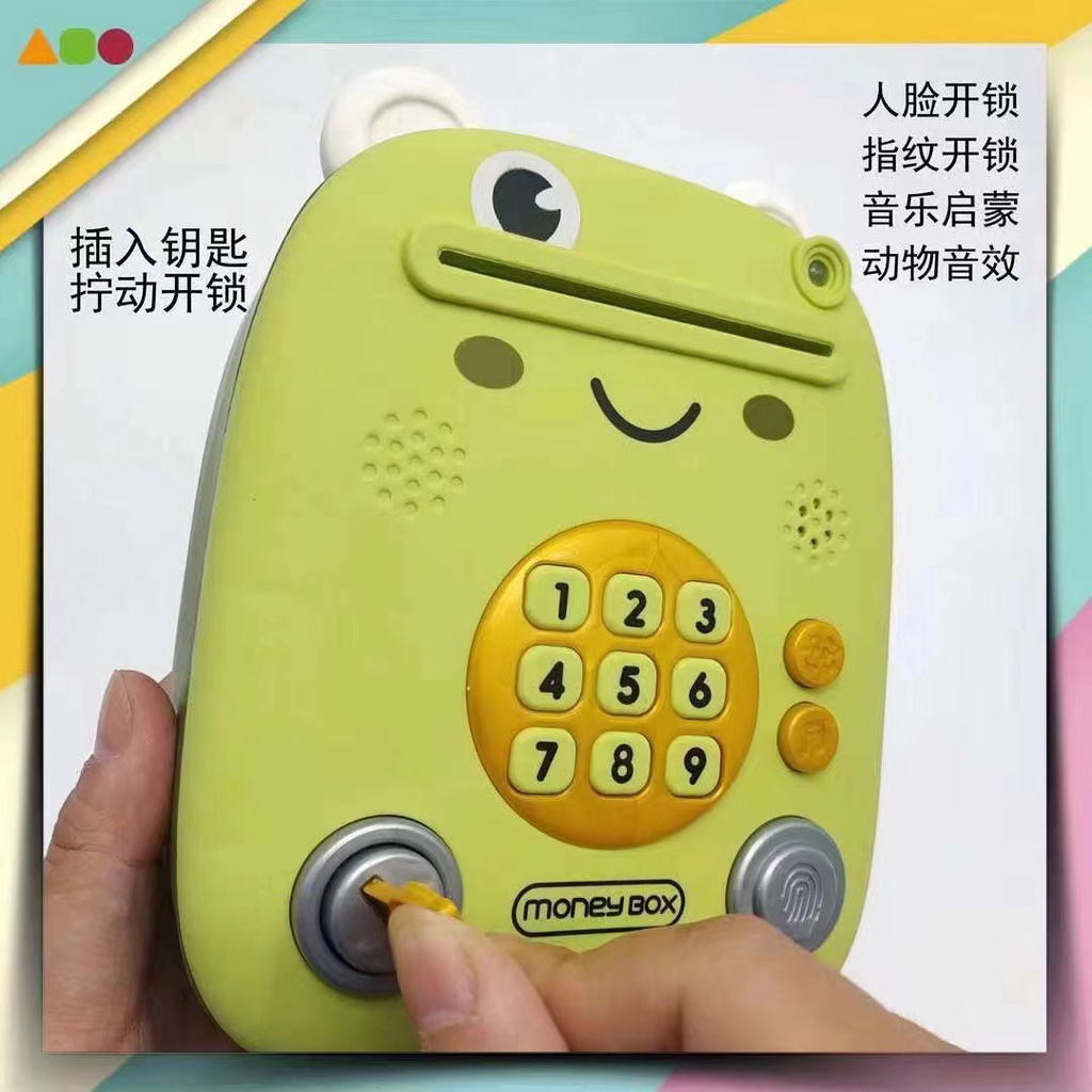 Đồ chơi két sắt điện tử mini thông minh cho bé ếch xanh có nhạc và đèn đựng tiền tiết kiệm tự động