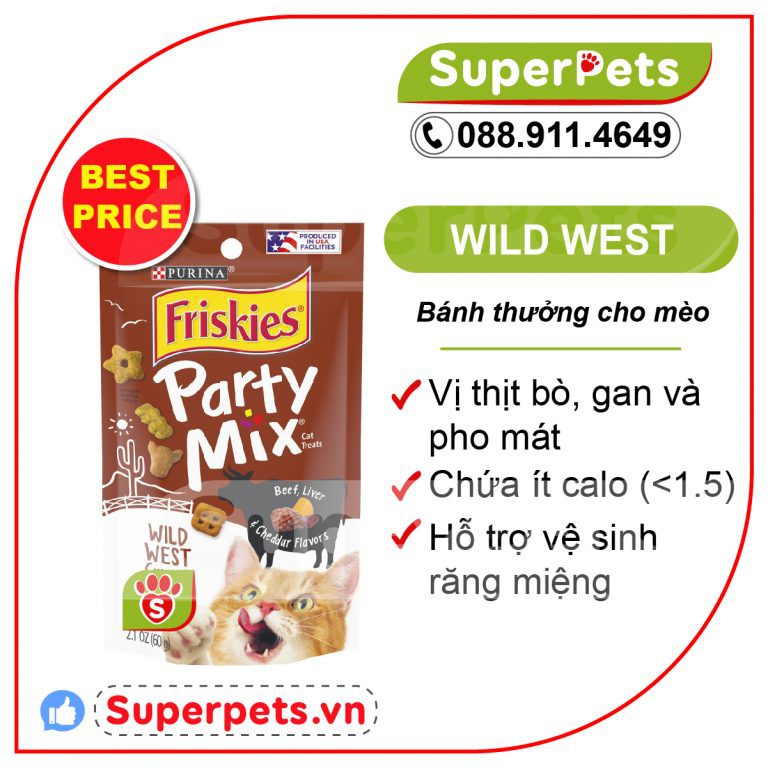 Purina Friskies Party Mix Vị Bò, Gan và Phomai - Bánh Thưởng Cho Mèo Trưởng Thành 60g/gói (USA)