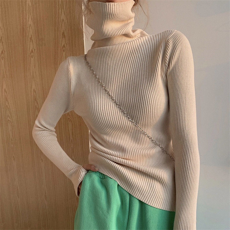 Áo sweater cổ lọ mềm mại màu trơn thời trang mùa thu cho nữ độc đáo