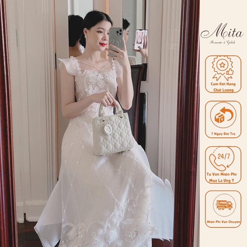 Mita Boutique - Áo Dài Cách Tân Organza Cổ Vuông HaiDây Hạ Vũ Mita - AD100055