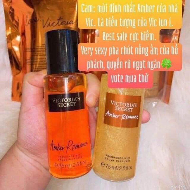 Set 2 Chai Xịt Thơm Body Victoria - Victoria's Secret - Vị Cam Amber Romance 75ml