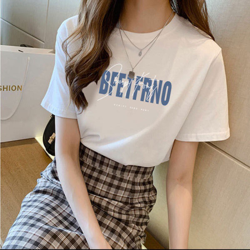 Áo thun tay ngắn dáng rộng in họa tiết đơn giản đa năng phong cách Hàn Quốc thời trang mùa hè hàng mới 2021 cho bạn nữ | BigBuy360 - bigbuy360.vn