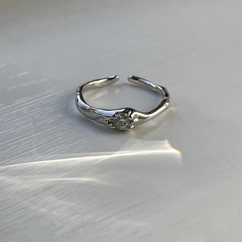Nhẫn hở 19602 hình tròn không đều đính đá zircon có thể điều chỉnh kích thước phong cách Hàn Quốc đơn giản sang trọng