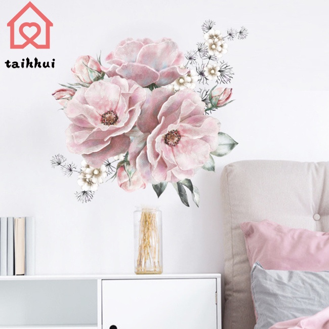 Sticker Dán Tường Họa Tiết Hình Bông Hoa Mẫu Đơn Dùng Trong Trang Trí Phòng Khách, Phòng Ngủ