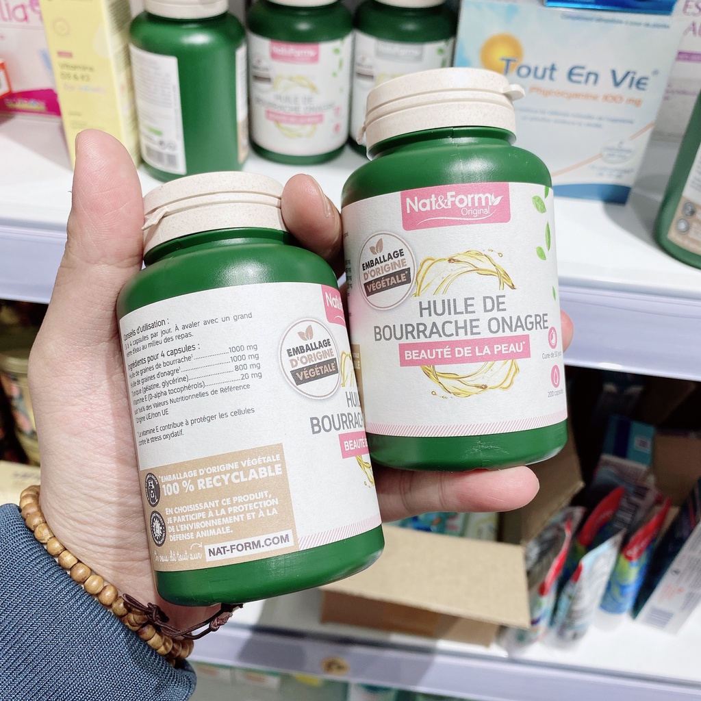 Pháp- Viên tinh dầu anh thảo Nat&Form Huile D’Onagre lọ 200viên - Wellstoreuk89