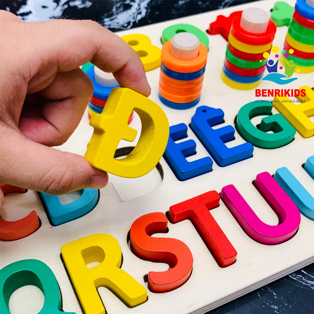 Giáo Cụ Montessori Cột Tính Học Đếm Kết Hợp Chữ Cái Tiếng Việt Kèm 5 Thanh Dấu