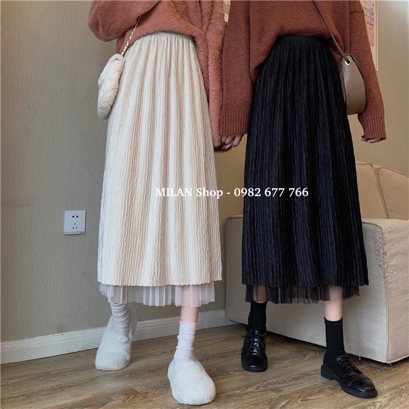 Chân váy xếp ly mặc được 2 mặt chất nhung & vải Quảng Châu | BigBuy360 - bigbuy360.vn