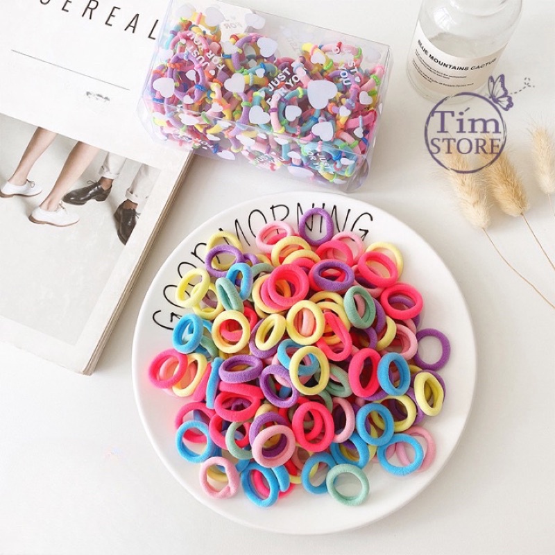 Dây thun cột tóc set 50 sợi bản dày nhún co giãn bé gái TÍM STORE nhiều màu sắc tươi sáng dễ thương