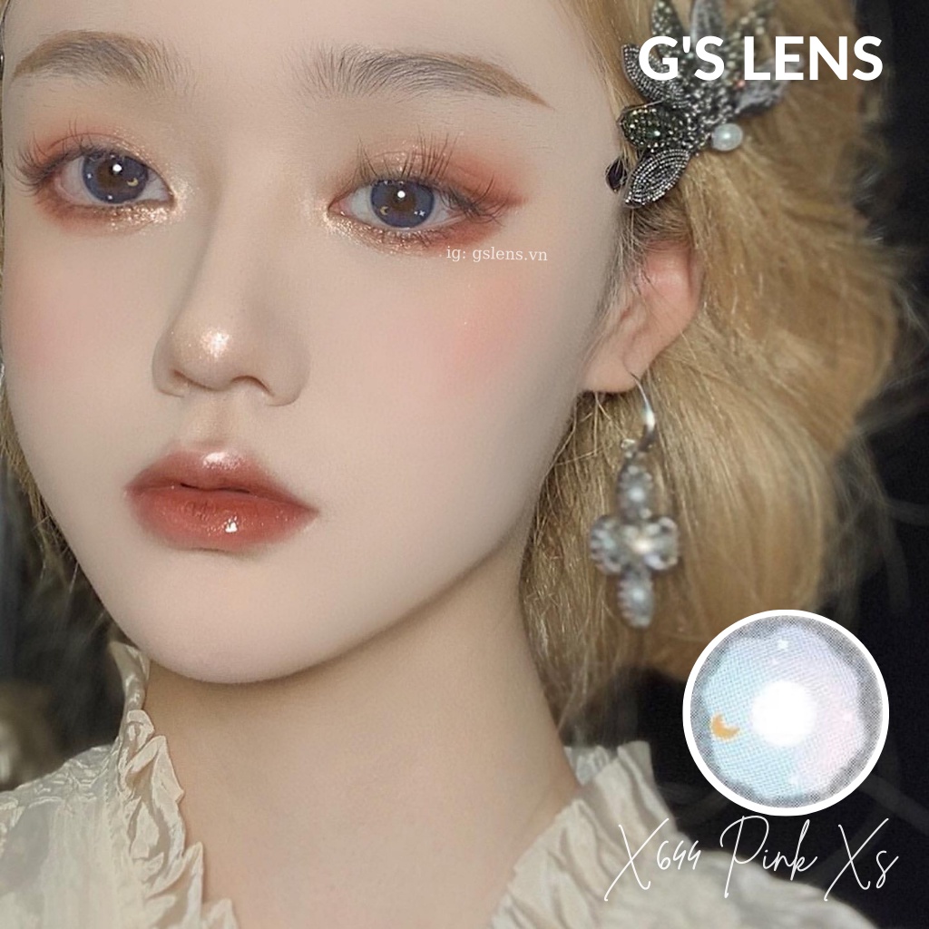 Lens Mắt Kính Áp Tròng Xanh Hồng Siêu Hot Douyin Size Xs 14mm Có 0 Đến 6 Độ Cận X644 Pink