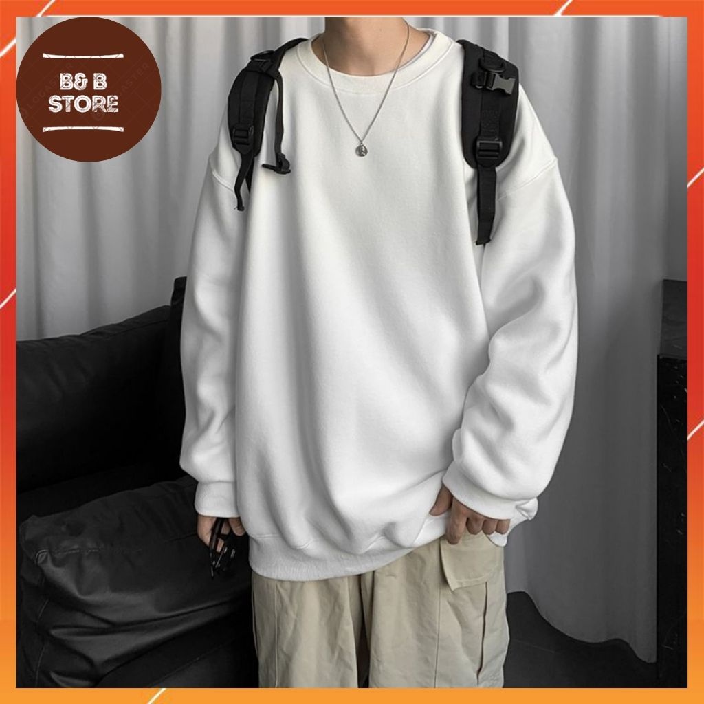 [ FREE SHIP_99K ] ÁO SWEATER UNISEX KHÔNG NÓN MÀU TRẮNG TRƠN FORM RỘNG NAM NỮ CHẤT VẢI NỈ CỰC ĐẸP