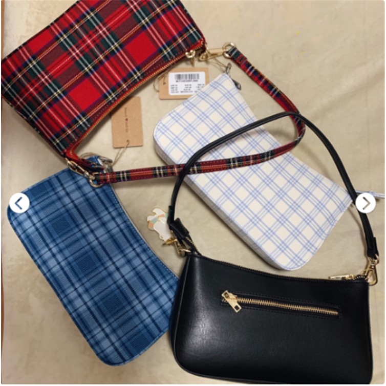 IELGY Túi xách họa tiết sọc caro thời trang retro cho nữ