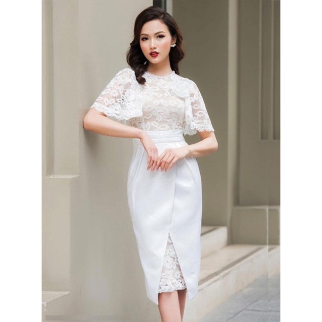 Đầm thun thiết kế cao cấp phối ren tay ngắn đi tiệc - sinh nhật - đi làm đều sang