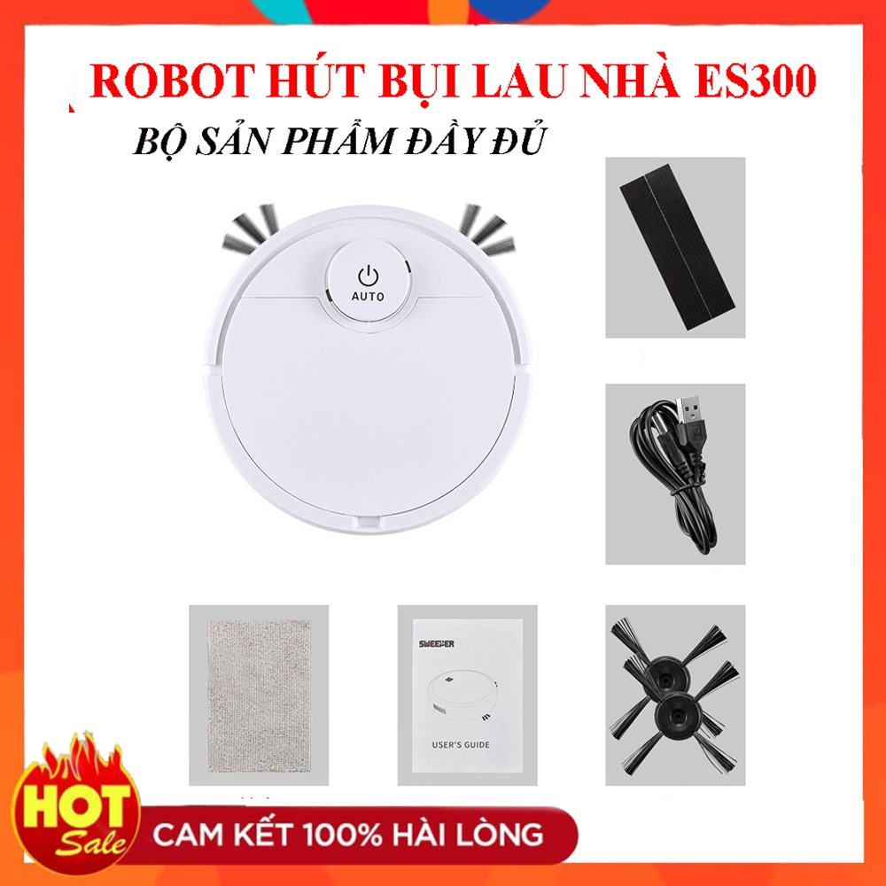 Robot Hút Bụi Lau Nhà/ Máy Hút Bụi Thông Minh ES300. Công Suất Lớn, Lực Hút Cực Mạnh - BẢO HÀNH  3 THÁNG  LỖI 1 ĐỔI 1.