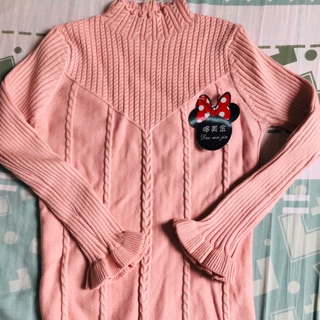 Áo len cổ 3 phân tay bèo màu hồng phấn cho bé gái