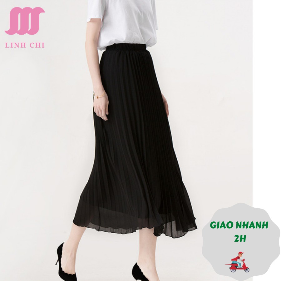 [GIÁ CỰC SỐC CHỈ HÔM NAY] Chân váy xếp ly dáng dài vải voan có vải lót trong màu đen cao cấp CVXD005