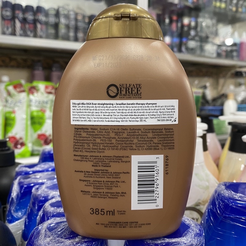 Dầu Gội OGX Keratin Vào Nếp Suôn Mượt Ever Straightening + Brazilian Keratin Smooth Shampoo 385ml