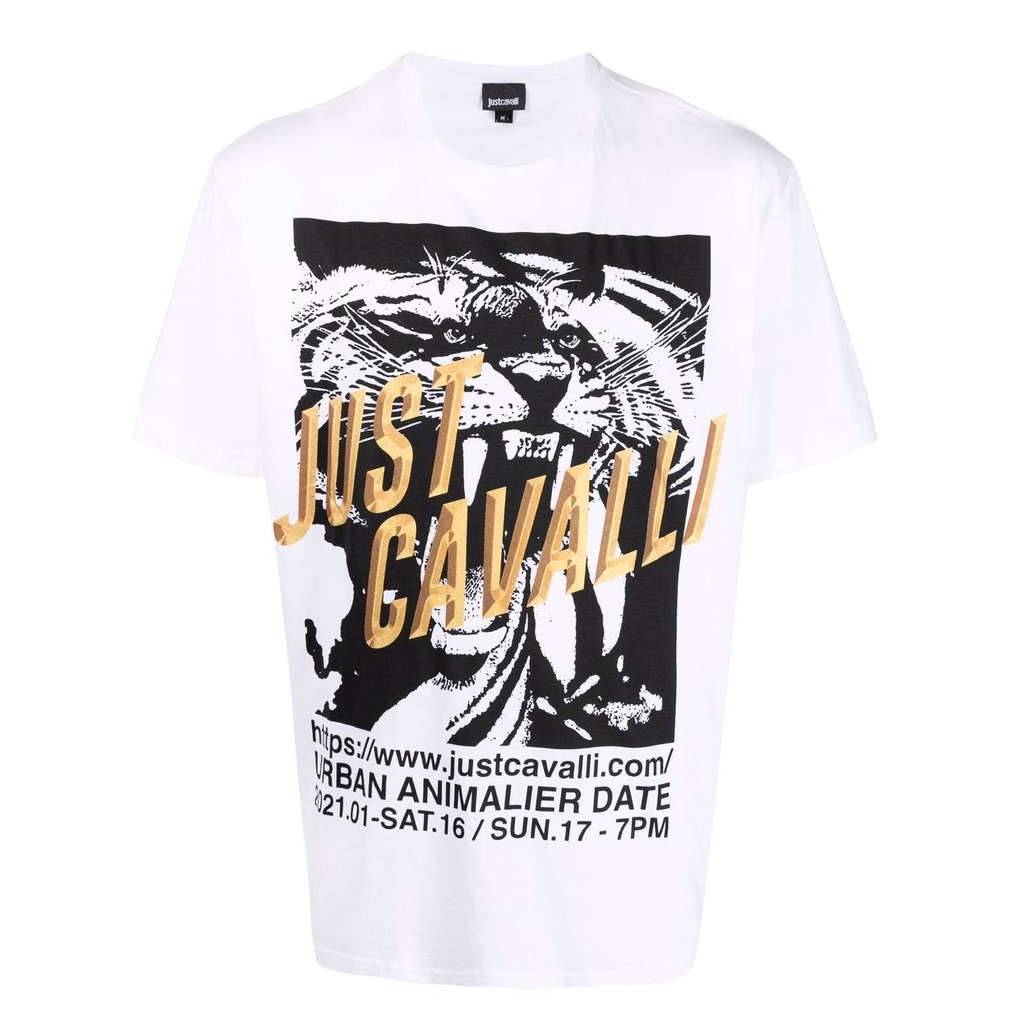 Just Cavalli Áo Thun Nam Ngắn Tay In Logo Hình Hổ