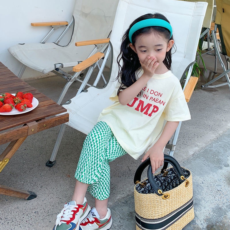 Quần Dài Ống Loe Họa Tiết Houndstooth Phong Cách Phương Tây Thời Trang Mùa Hè Cho Bé Gái