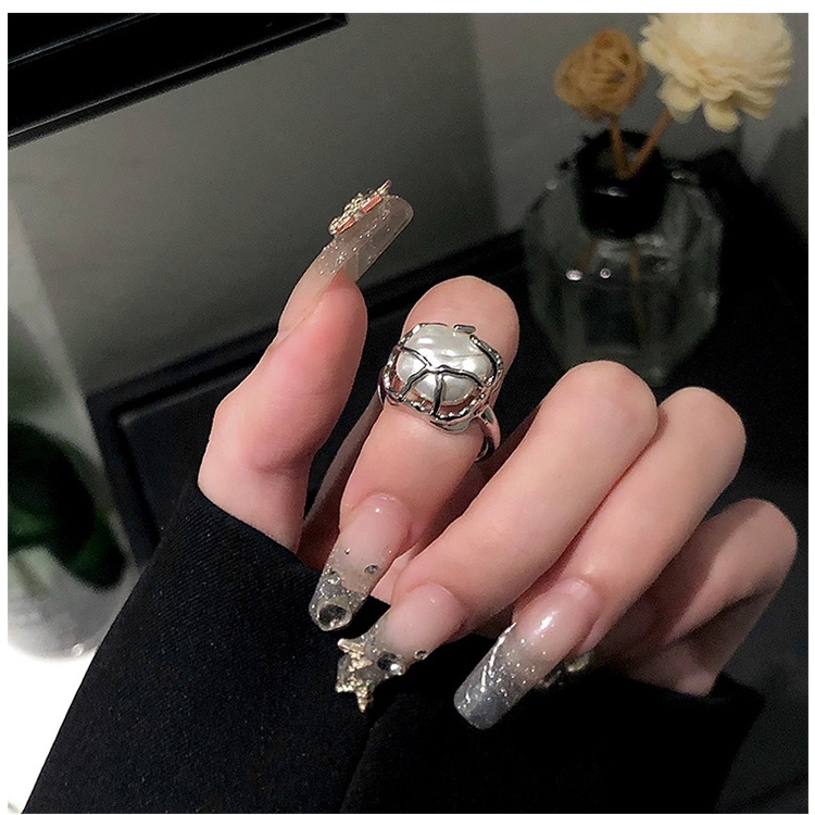 Nhẫn Hở Đính Ngọc Trai Thời Trang Cá Tính Phong Cách hip hop