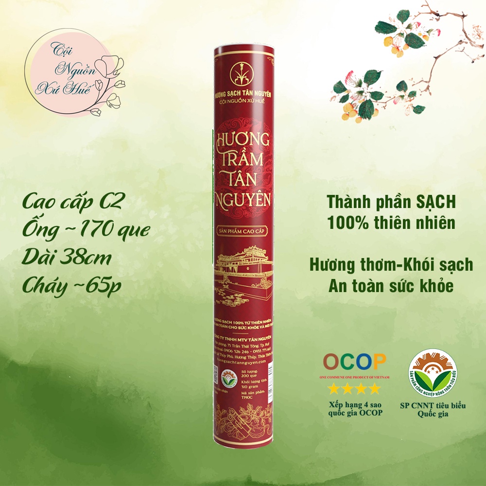 Nhang trầm hương Tân Nguyên, nhang trầm hương cao cấp ống 170-190 que, thành phần 100% thiên nhiên