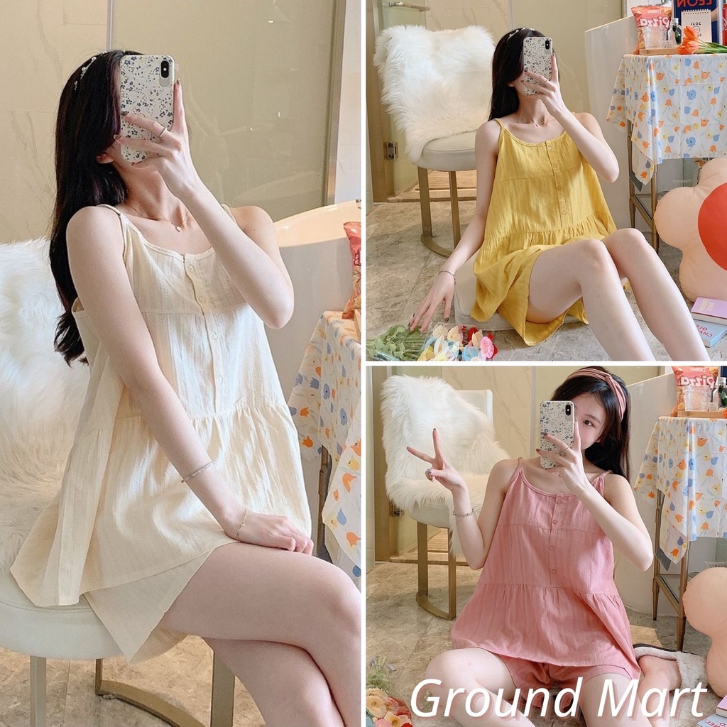 Bộ 2 dây nữ, bộ đồ mặc nhà vải đũi mềm nhẹ, thoáng mát, nhiều màu size từ 40 - 75 kg, phong cách năng động dễ thương M01