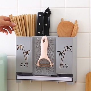 Ống cắm đũa có giá cài dao nhà bếp dán treo tường đa năng cao cấp họa tiết hoa trúc cao cấp