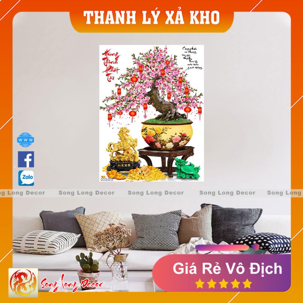 Tranh dán tường 3d Hoa Đào - 509BS - Tranh 3D Bon Sai - Giấy dán tường 3d - Song Long Decor