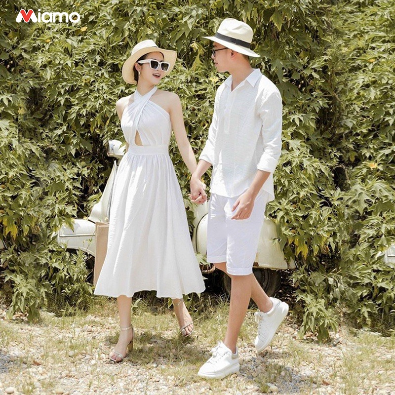 [Freeship] Set đồ đôi couple sơ mi nam, đầm nữ thời trang cao cấp Miamo cao cấp TN159 (Kèm ảnh thật)