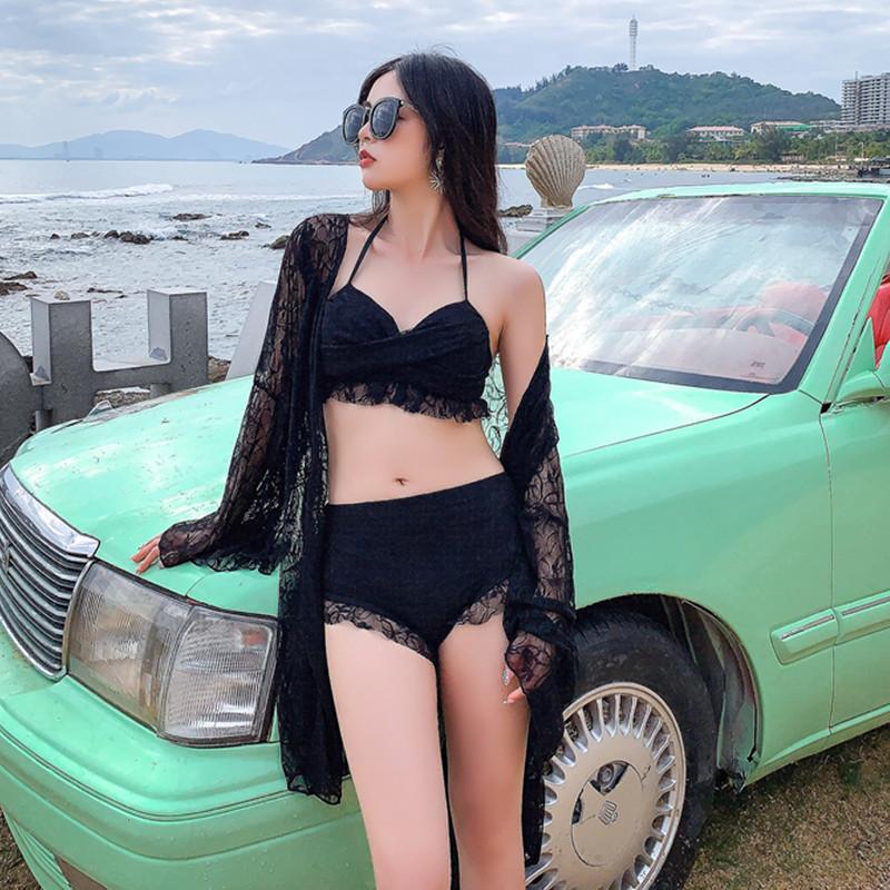 Set Đồ Bơi Áo Tay Dài + Quần Lưng Cao Màu Trắng Phong Cách Hàn Quốc | BigBuy360 - bigbuy360.vn